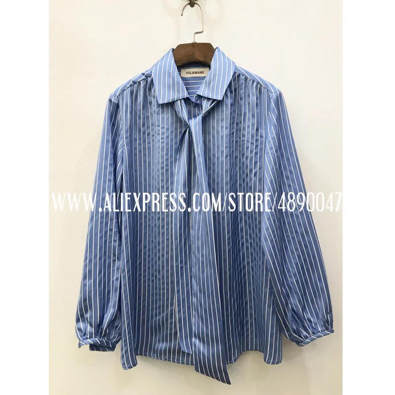 

Lapel Striped Shirt Women Casual Spring Summer Long Sleeve Fashion high quality Long Sleeve Striped Loose Shirt Top Lady