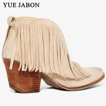 

Sexy Black Nude Women Chelsea Boots Women Ankle Suede Leather Quality Lady Shoes Bohemia Style Gladiator Tassel Motorcycle Boots