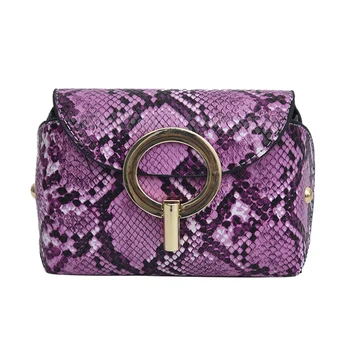 

Fashion Snake Pattern Leather Belt Bags Phone Pouch Women Pu Leather Waist Bags Purple