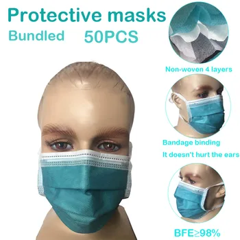 

50pcs Mouth Mask Non-Woven 4 -Layers Anti-Dust Masks Outdoor Sport Anti-Pullotion Face Mask Windproof Masque De Protection