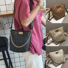 Женская летняя соломенная сумка из ротанга через плечо, женская сумка на плечо, пляжная мода, простые кнопки, регулируемые женские сумки для покупок