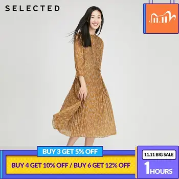 

SELECTED Stand-up Collar Printed Flared 3/4 Sleeves Pleated Dress S|42022J524