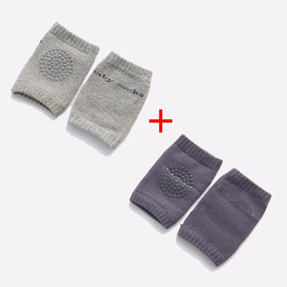 gray and dark gray 2 пары детских наколенников, Детские Безопасные носки для ползания, хлопковые гетры с подушками для детей 1-3 лет - Цвет: gray and dark gray