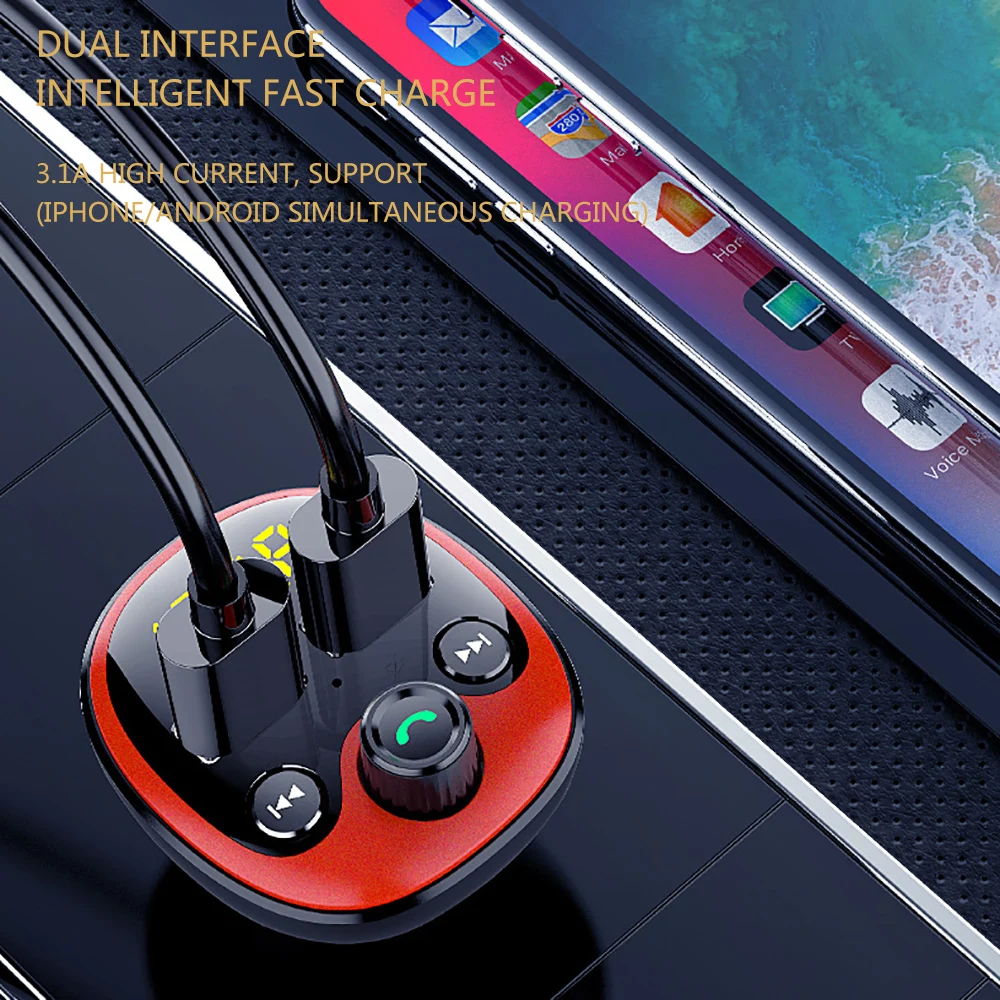 Автомобильный комплект, беспроводное зарядное устройство, Bluetooth 5,0, fm-передатчик, модулятор, светодиодный дисплей, автомобильное зарядное устройство, 3.1A, беспроводной аудио приемник