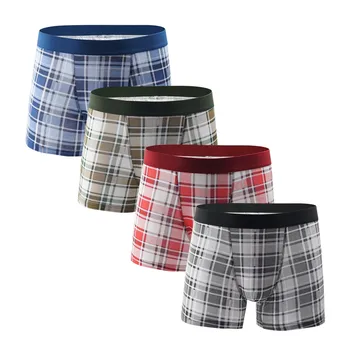 

Plaid Print Mens Underwear Breathable Boxers Men Comfortable Soft Panties Sports Underpants sexy Boxer shorts Plus Size 2020