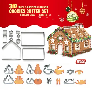 

18-piece Set Stainless Steel 3dstereo Qu Qi Biscuit Mould Set Gingerbread House Biscuit Mould