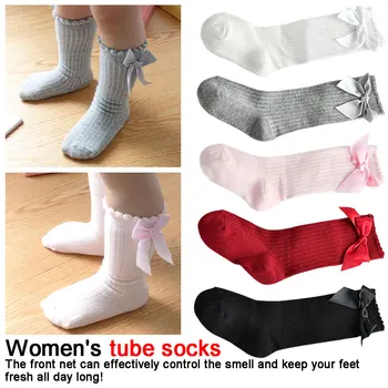 

Baby Girls Socks Knee High with Bows Princess Socks Girl Cute Baby Sock Long Tube Kids Children Bow tie vertical stripes 2019