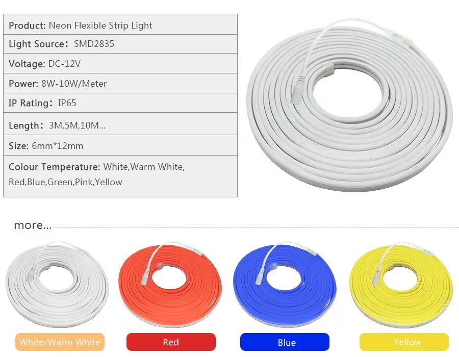 Led Strip 12V Waterproof 2835 120Ledm Ribbon Led Neon Light Strip 12V IP67 WhiteWarm White Red Green Blue Pink Yellow Led Tape (9)