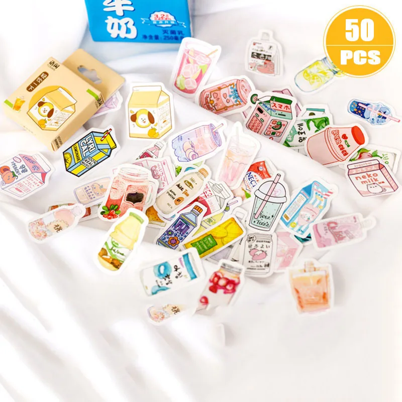 

50Pcs Cute Plant Stationery Stickers Kawaii Drink Stickers Paper Adhesive Stickers For Kids DIY Scrapbooking Photos Diary Album