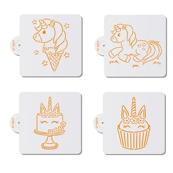 

4pcs/set Smile Unicorn Cookies Stencil Coffee Stencils Template For Birthday Party Biscuit Cake Mold Cake Decorating Tool