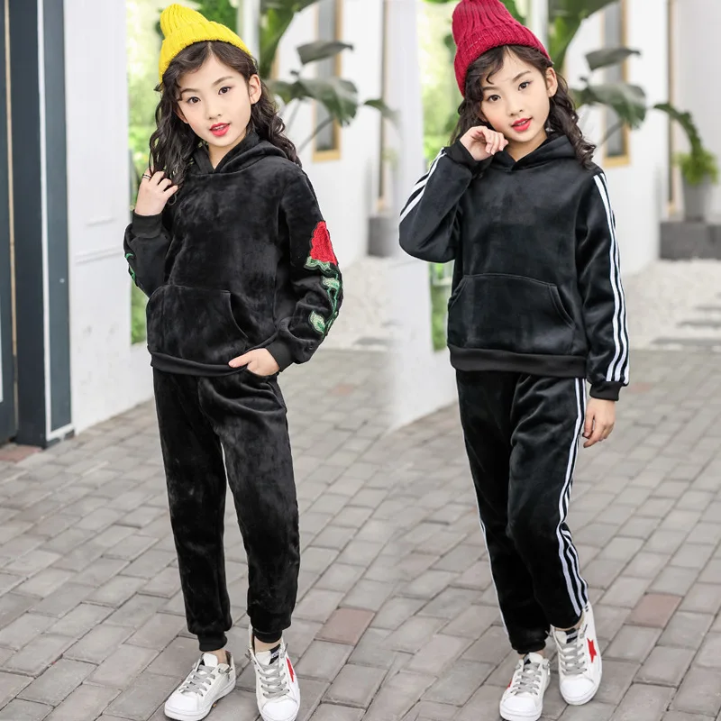 

New Style Autumn Double-Sided 2018 Girls Children Western Style Winter Gold Velvet Set Brushed And Thick Winter Gifts for Going
