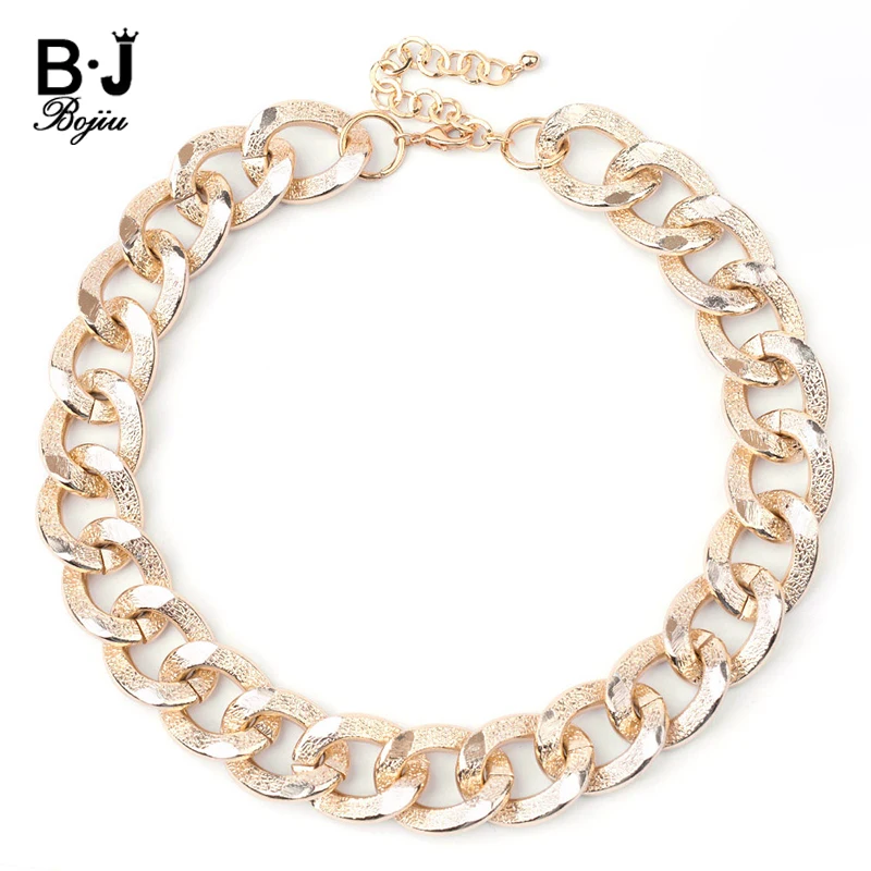 

BOJIU Fashion Big Chunky Chokers Necklaces Men Women Light Gold Color Metal Rapper Chain Basic Necklace Statement Jewelry NK1022