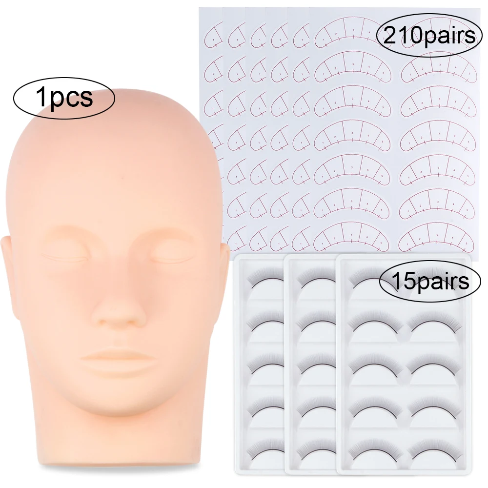 Individual Practice False Eyelashes Under Eye Pads with Eyelash Mannequin Head Makeup Lashes Training Set Lash Supplies | Красота и