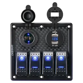

4 Gang 12V Dual USB Port Car Marine Boat LED Rocker Switch Panel Waterproof Circuit Digital Voltmeter LED Rocker Switch Panel