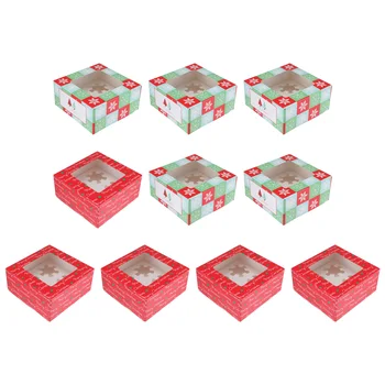 

10pcs Christmas Cupcake Boxes 4 Cavities Cake Packaging Box for Gift Giving