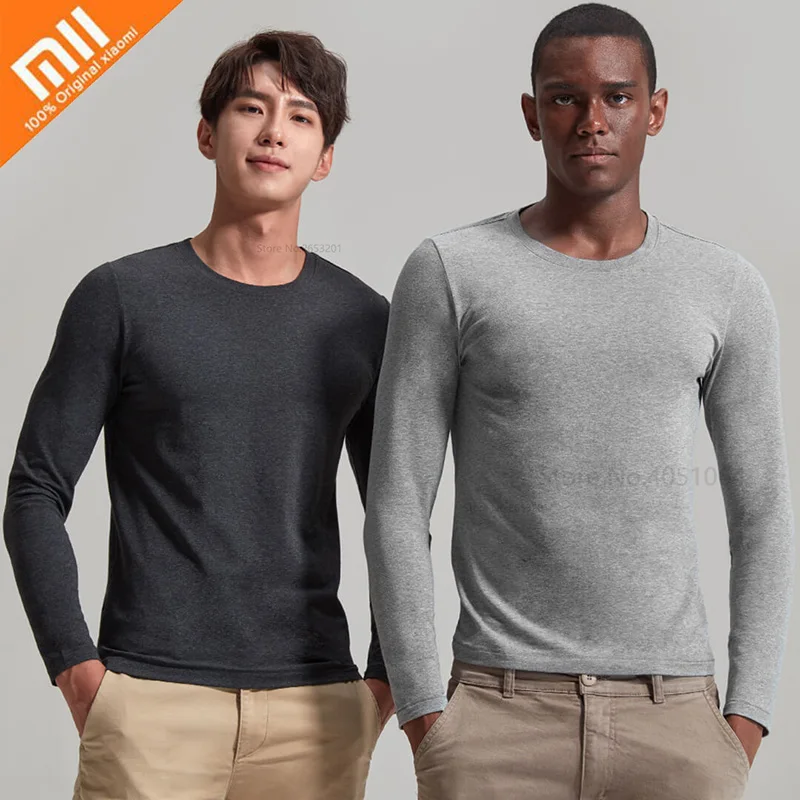 Xiaomi 2 шт Мужская рубашка с круглым вырезом, осенняя и зимняя одежда, теплая длинная футболка, 4 цвета на выбор, домашняя одежда с длинным рукавом