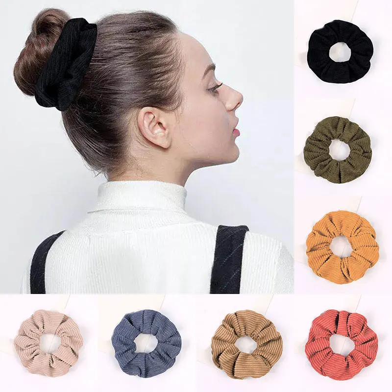 

Fashion Solid Color Corduroy Stripe Hair Scrunchie For Women Headband Elastic Rubber Hair Ties Ponytail Holder Head Accessories