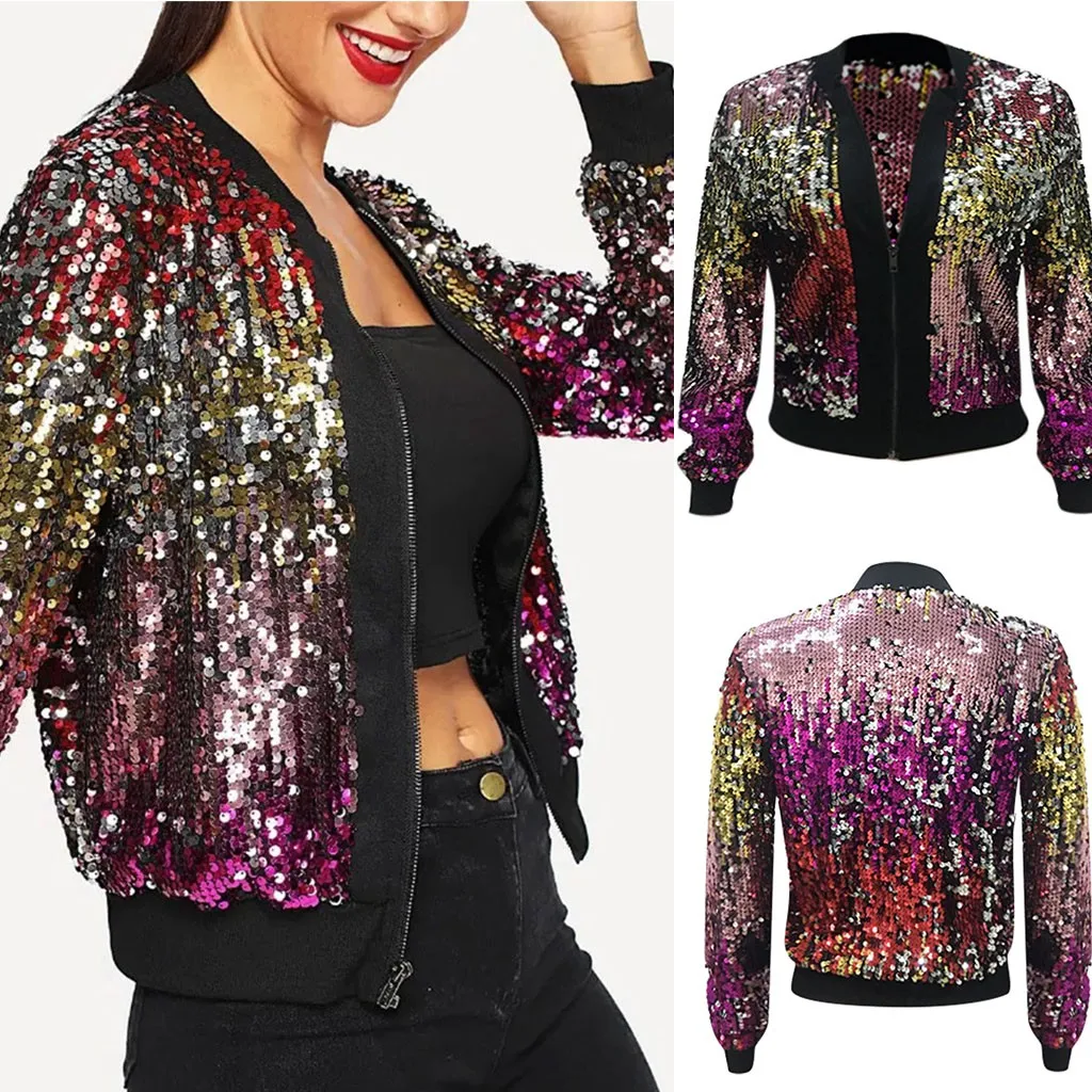 Осенне-зимняя куртка верхняя одежда блестящий Женский Повседневный 2019 цветной