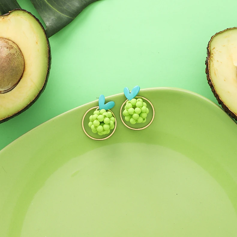 Ретро зеленый авокадо фруктовые цветы серьги набор Сладкий Летний геометрический матча свежий зеленый женский простой ювелирные изделия - Окраска металла: 26