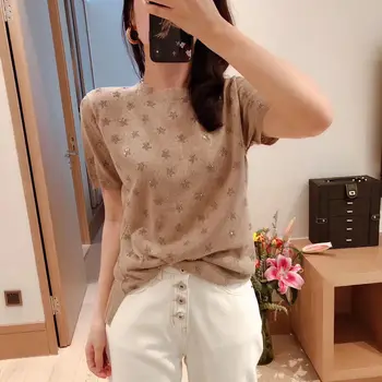 

Women Sweater Spring / Summer 2020 Round Neck Short Sleeve Linen Sweater Top