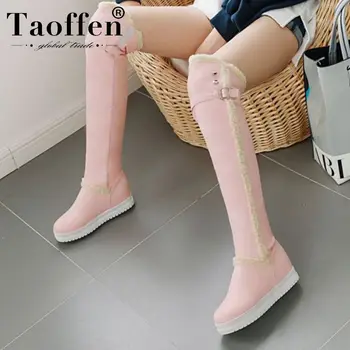 

Taoffen 2020 Women Thick Sole Over The Knee Boots Plush Fur Winter Shoes Woman Keep Warm Casual Botas Footwear Size 34-43