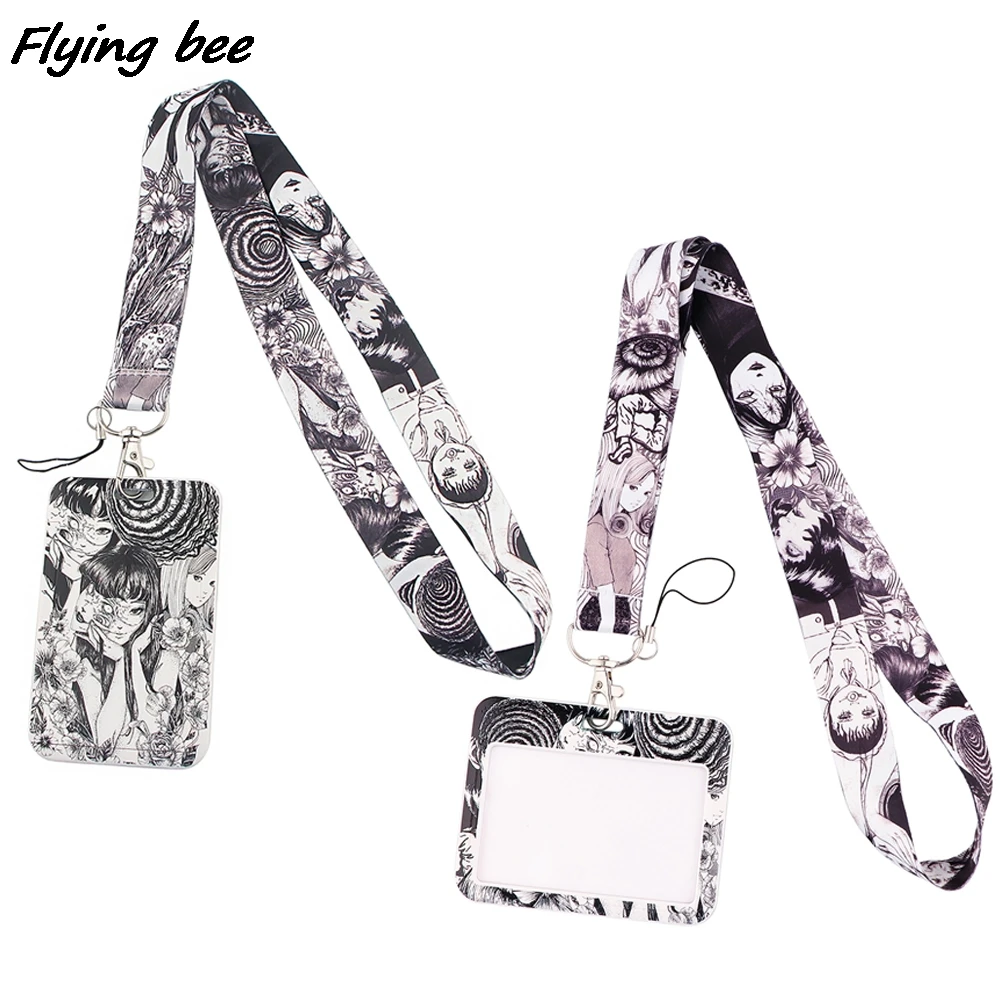 

Flyingbee X1953 Horror Girl Tomie Card Holder ID Holder Bus Card Holder Staff Card Lanyard For Keys Phone DIY Hang Rope
