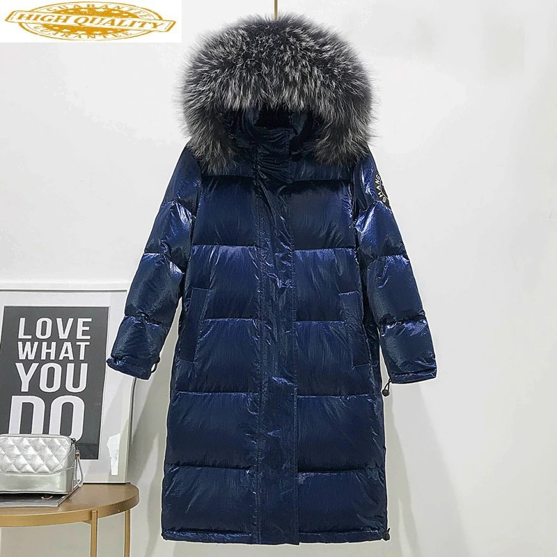 Witte Eend Donsjack Vrouwen Hooded Winterjas Lange Puffer Jas Grote Wasbeer Bontkraag Warm Piumino Donna KJ3722 Witte Eend Donsjack Vrouwen Hooded Winterjas Lange Puffer Jas Grote Wasbeer Bontkraag Warm Piumino Donna KJ3722