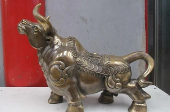 

China Fengshui old Copper Bronze Lucky wealth Money Coin OX Bull cattle Statue