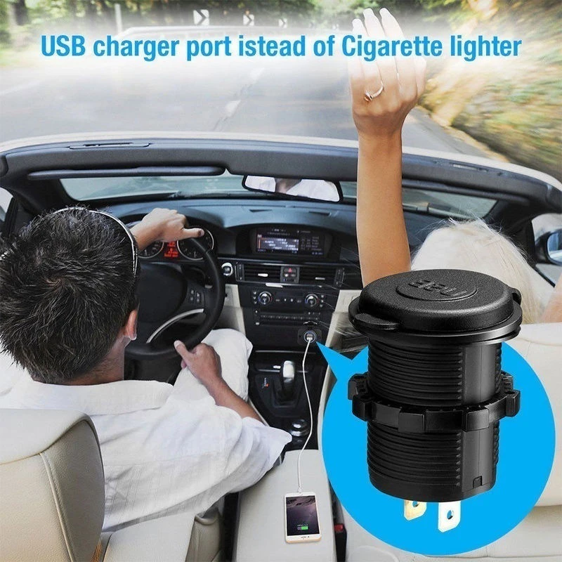 Dual USB Charger Cigarette Lighter Socket Power Outlet 4.2A with Voltmeter& Wire in-line 10A Fuse for 12-24V Car Boat Motorcycle