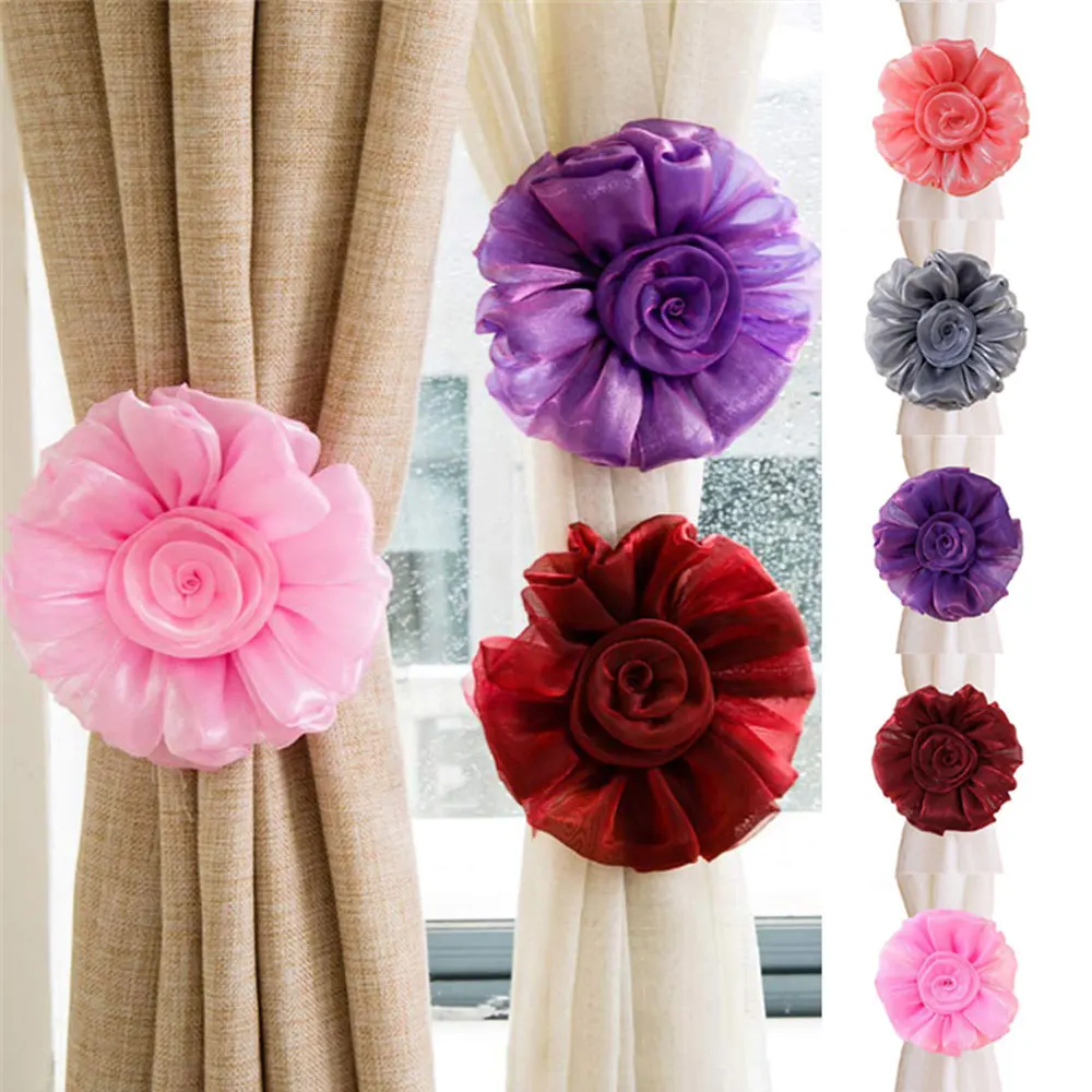 Description Picture 3 of itemFabric Art Lace Ribbon Curtain Straps Big Flower Curtains Holder Home Decor Hanging Rose Tie Tie Room Window Accessories