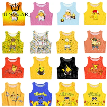 

Short Slim Sexy Elastic Tank Pokemon Pikachu Dancing Tops Sleeveless Vest for Girl T-shirt Camisoles Harajuku Summer Tank128