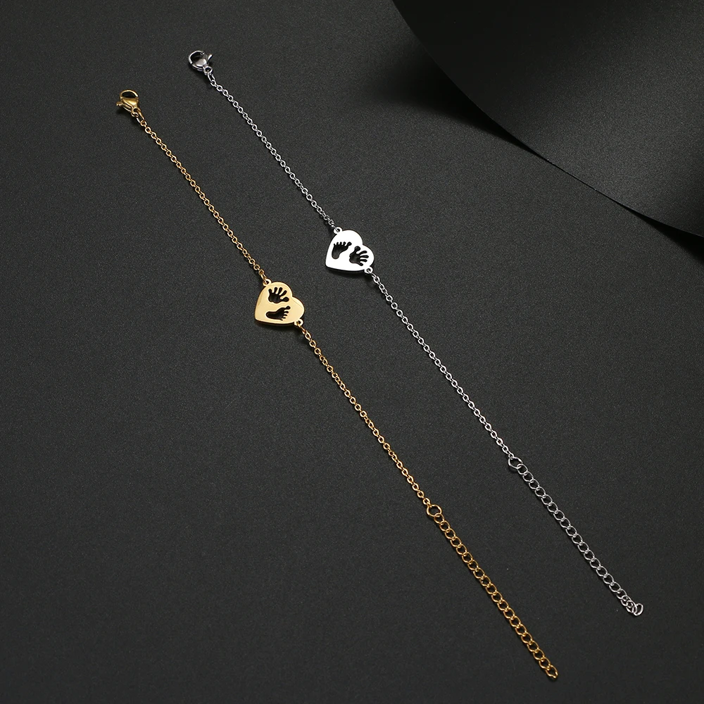 Stainless Steel Bracelets Baby Handprints Footprints Fashion Chain Charm Bracelet For Women Jewelry Party Friend Baby Best Gift - Image 4