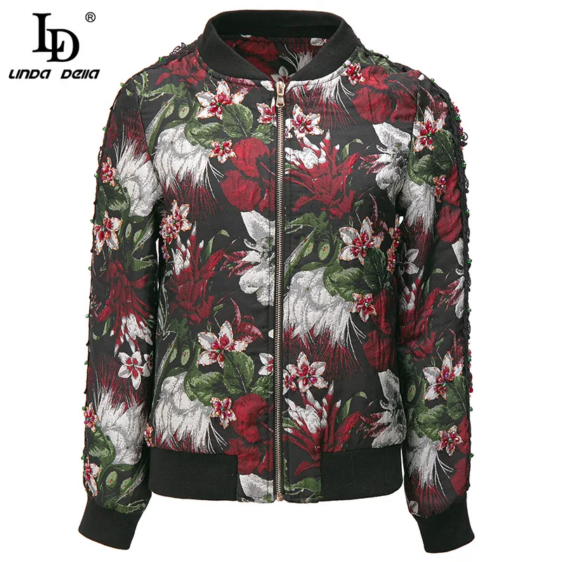

LD LINDA DELLA Designer Autumn Winter Jacquard Jacket Women Long Sleeve luxurious Beading Vintage Short Jacket