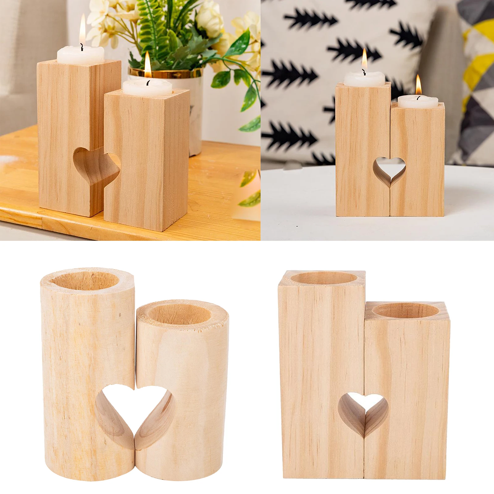 Wooden Candlestick Candelabra Hearted Shape Candle Holder for Wedding Party Decoration Candle Holders Home Decoration