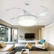 Nordic Ceiling Fan with Lights Retractable Blades Remote Control LED Chandelier 3 Speeds 3Colors Chanage Lighting Fixture