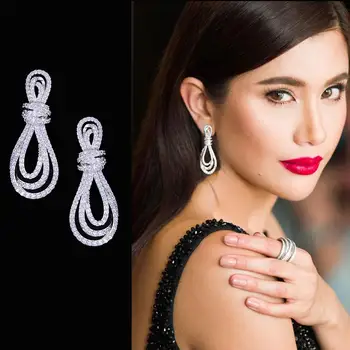 

LARRAURI Trendy Full Mirco Paved Micro Zirconia Bowknot Women Earring Bridal Dress Wedding Everyday Drop Earring Fashion Jewelry