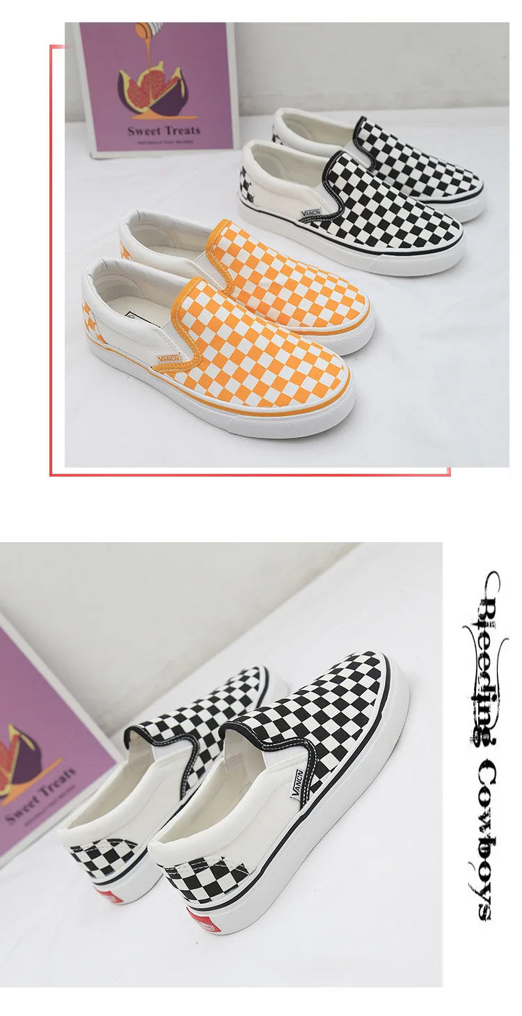 Mhysa Spring Women Vulcanize Shoes Canvas Shoes Slip On Breathable One foot lazy shoes Shallow Plaid Casual Shoes L369