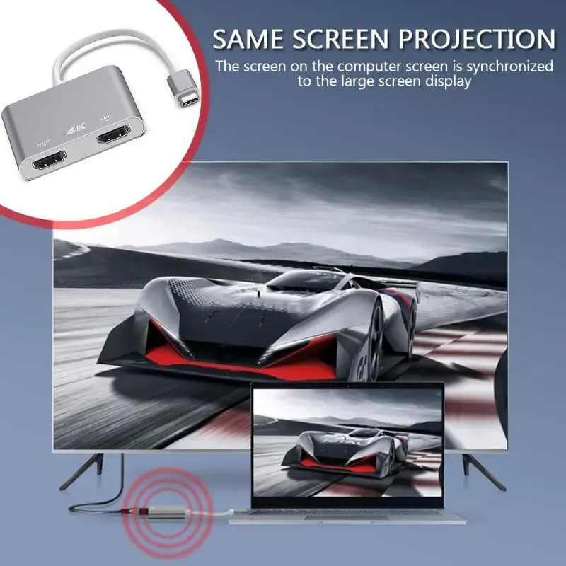 Адаптер HDMI type C 4K usb type C на 2 порта HDMI адаптер 1 в 2 выхода HDMI конвертер кабель для MacBook/PC/Phone
