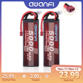 

AWANFI 5000mAh RC Battery Pack 7.4V 2S 100C with Deans Plug for RC Car Traxxas Slash Redcat HPI ARRMA Airplane Helicopter Boat