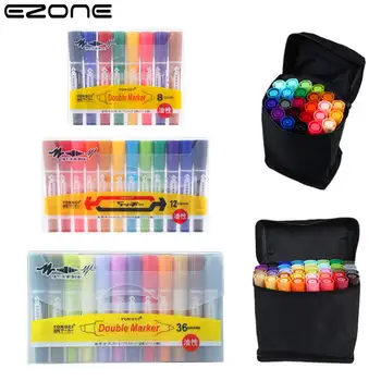 

EZONE 8/12/18/24/36 Colors Large Head Pen Ink Oily Marker Pen Color Double-headed Marker Pen Set Art Supplies