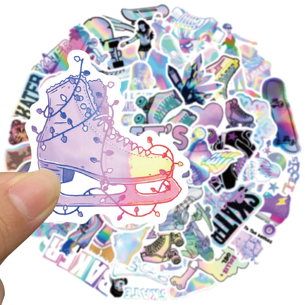 10/30/50PCS Cool Holographic Laser Skate Cartoon Stickers DIY Car Luggage Roller Skateboard Graffiti Girl Gradient Sticker Decal