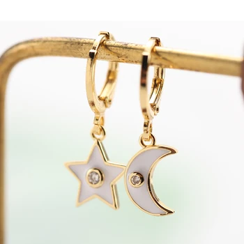 

Drop Charm Earring for Women Gold Star Moon Dangle Earrings 2pcs Copper CZ Korean Style Earings Fashion Jewelry 2020 Gifts