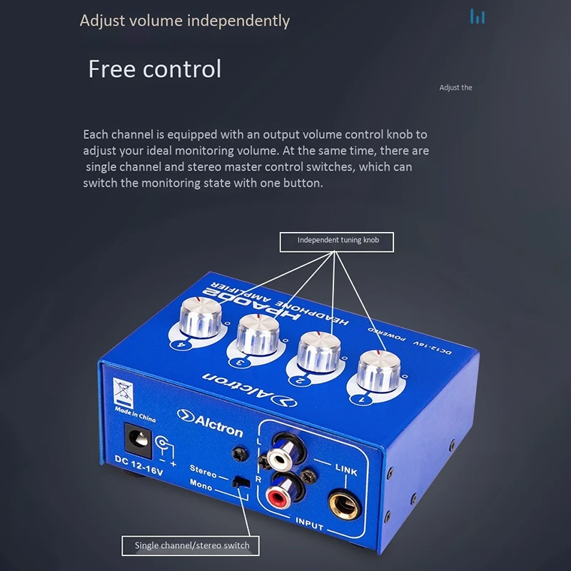 Alctron 4 Channel Portable Stereo Headphone Amplifier Mini Earphone Splitter Amp TRS RCA Headphones Jack US Plug 