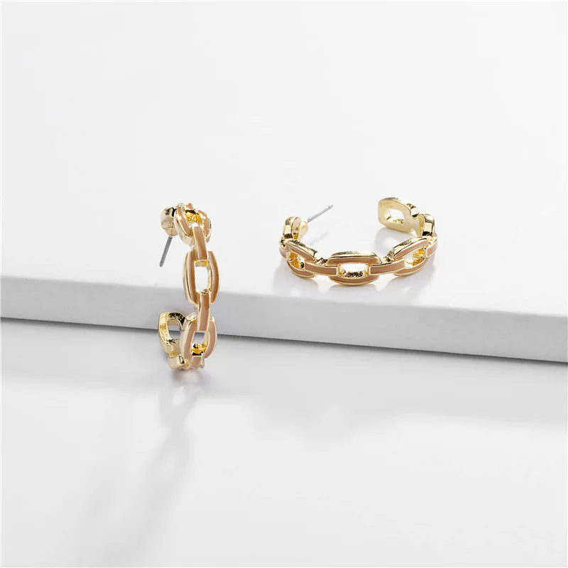 C Shape Hollow Link Chain Frame Charms Earrings Fashion Brand Women Jewelry Color Painting Stud | Украшения и аксессуары