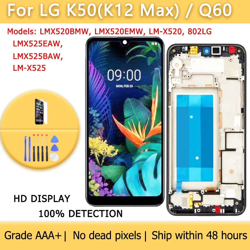 AAA+ LCD Display For LG K50 K12 Max Q60 X520 X525 6.26inches Touch Screen Digital Assembly 1sim 2sim Black Blue With Frame or No | Мобильные