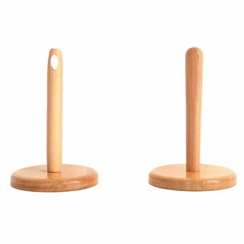 

2-Piece Wooden Table Top Paper Towel Rack Jute Thread Group Rack Multifunctional Wooden Rack Shelf Solid Wood Round Base
