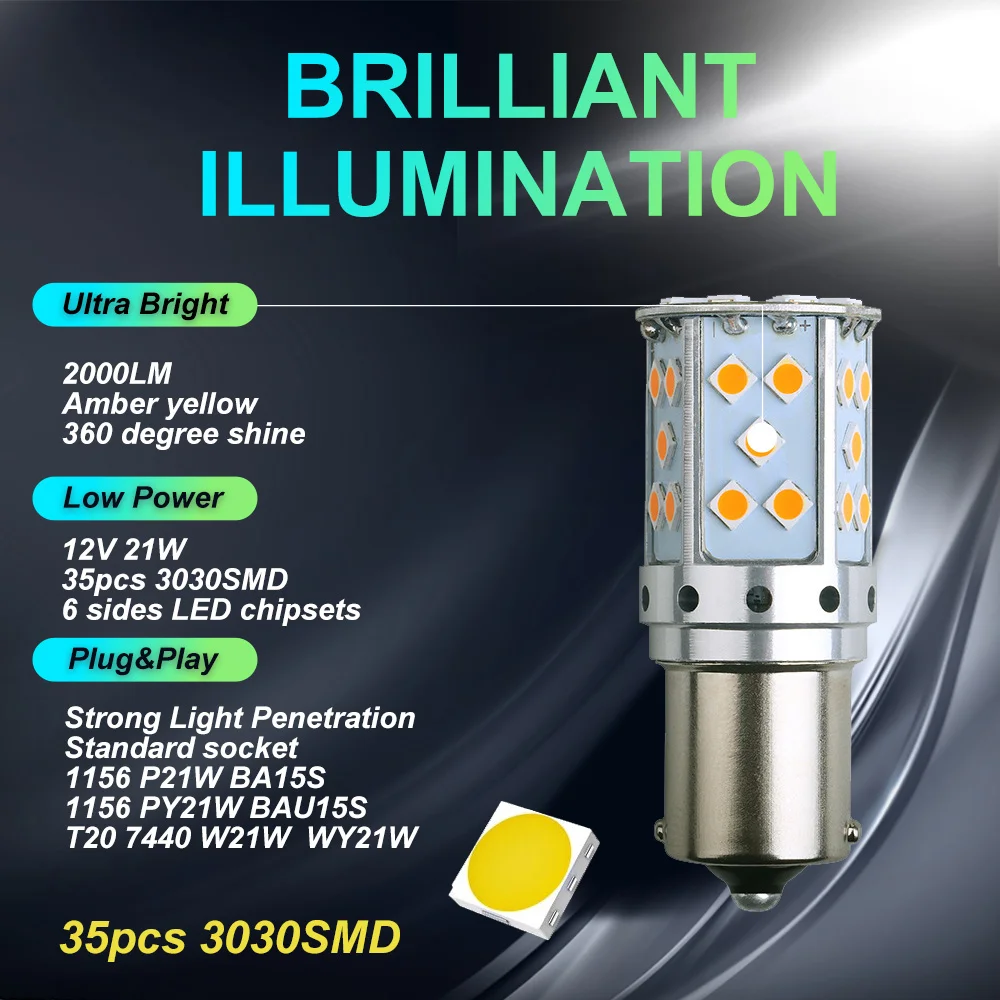 2PCS 1156/P21W/PY21W LED Bulbs White/Amber - Boslla