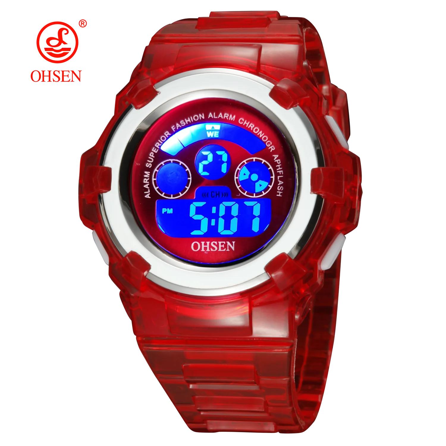 

OHSEN Kids Sport Watches 50M Waterproof Red Silicone Electronic Wristwatch Stopwatch Children Digital Watch For Boys Girls
