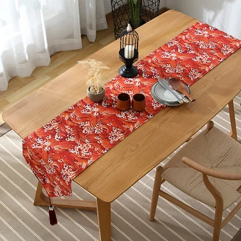 

Retro Elegance Sea Waves Tassel Table Runners Japan Retro Red/blue Table Runners Decorative Table Runner Table Home Textile