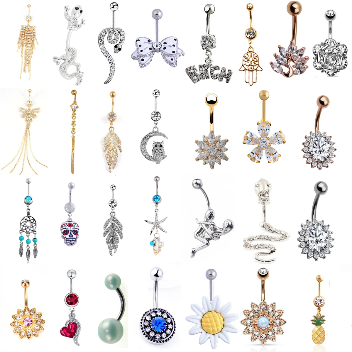 1pc Zircon Fashion Surgical Stainless Steel Navel Piercing Flower Pendant Belly Button Rings Belly Piercing Body Jewely